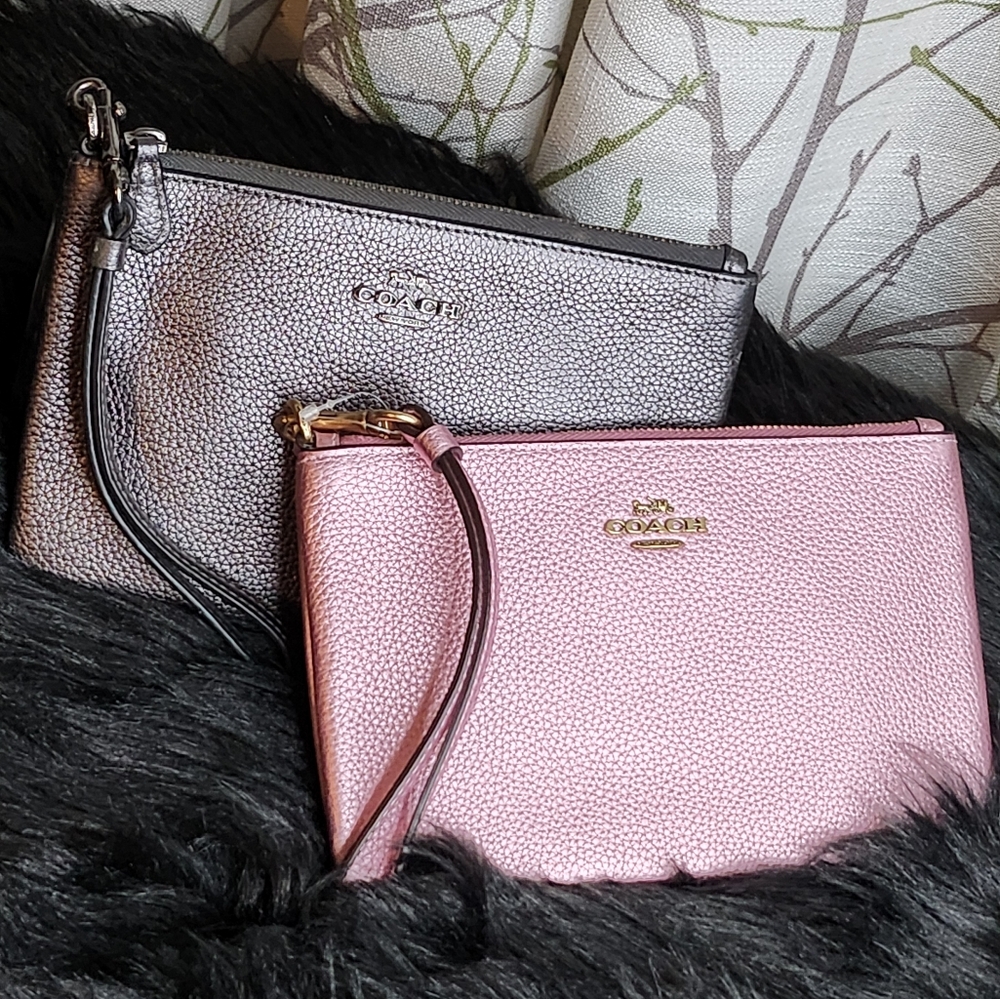 COACH large metallic wristlet